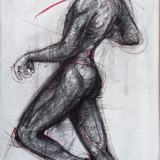 Step, 2019, oil and charcoal on canvas, 30 x 90 cm