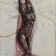 Dancing on a Line, 2019, oil and charcoal on canvas, 50 x 100 cm